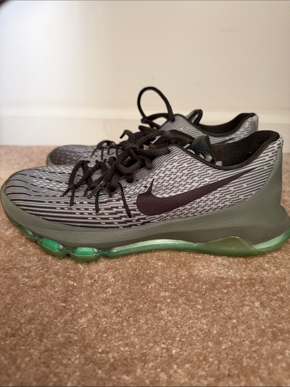 Nike KD Hunt’s Hill Night Kids Gray and Mint Green Mesh Athletic Sneakers